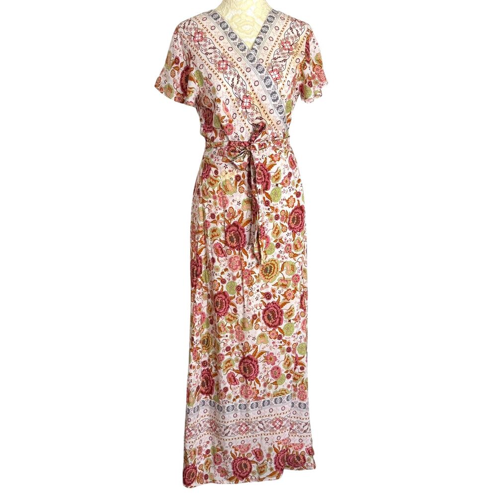 Pretty Garden Maxi Boho Wrap Dress Floral Sun Summer Spring S